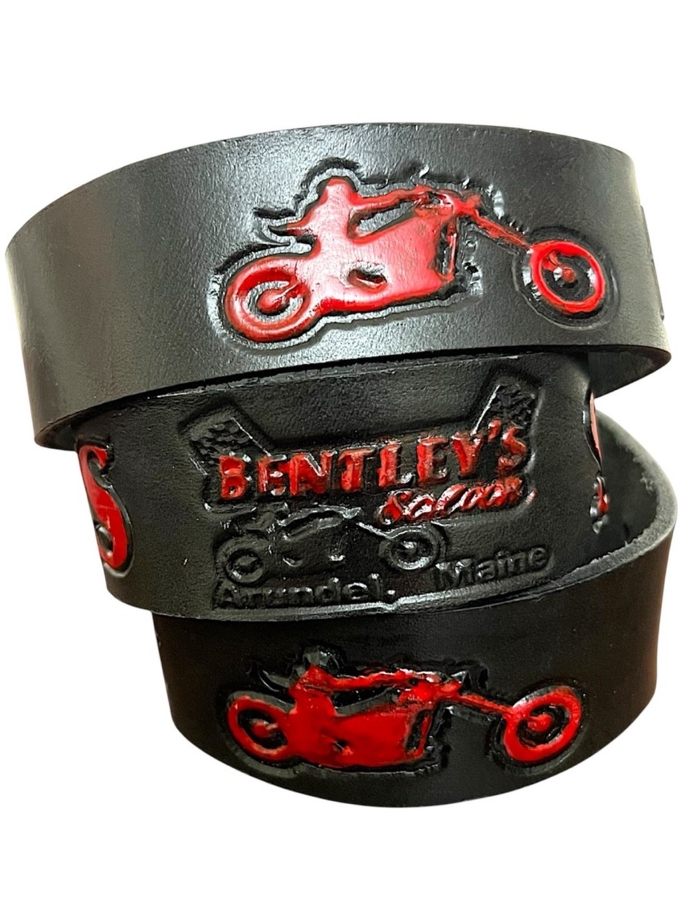 Vintage tooled Leather biker Belt Bentley’s Biker Saloon Maine rare edgy EUC